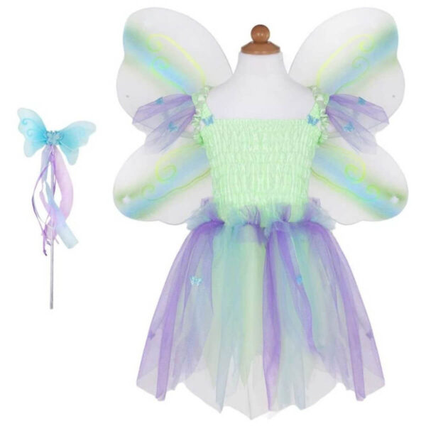 ROBE PAPILLON VERTE AVEC AILES ET BAGUETTE ( 5 - 6 ANS)