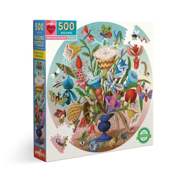 puzzle rond crazy bug bouquet 500 pièces eeboo