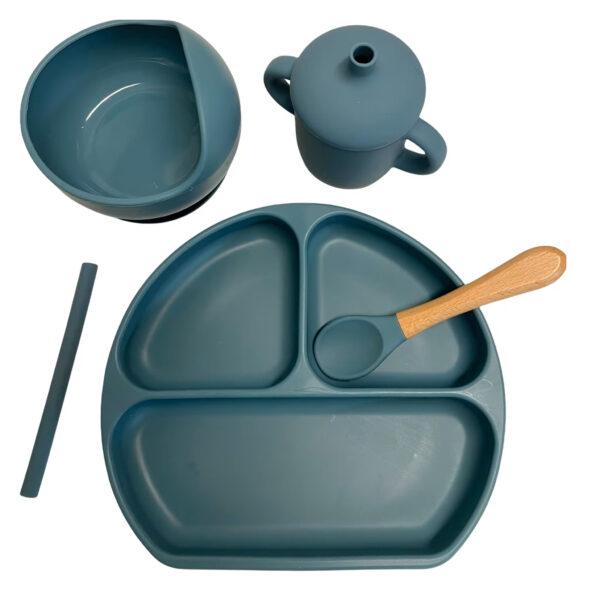 coffret vaisselle bleu pétrole ventousable
