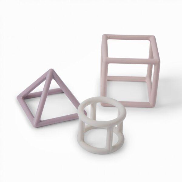 JOUET TRIO EN SILICONE ROSE/PARME
