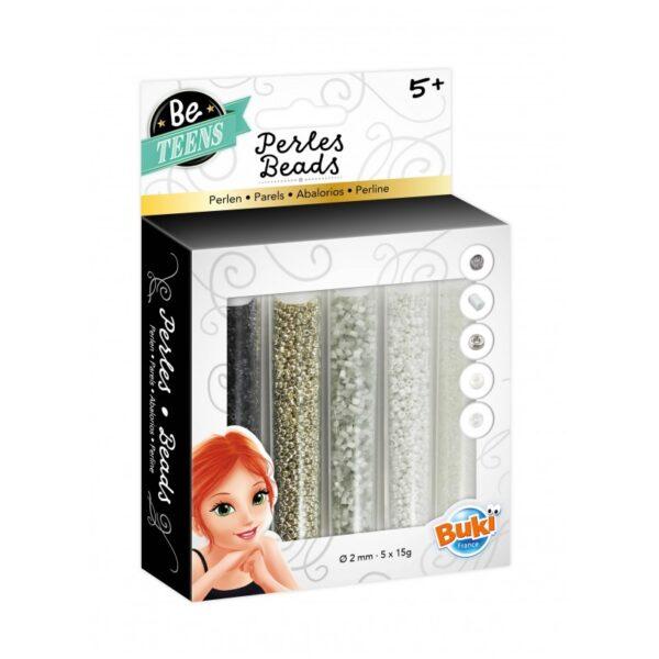 TUBE DE PERLES ARGENTEES ET BLANCHES