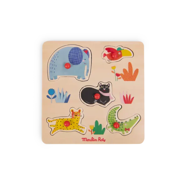 PUZZLE ENCASTRABLE EN BOIS 5 ANIMAUX LES TOUPITIS - MOULIN ROTY