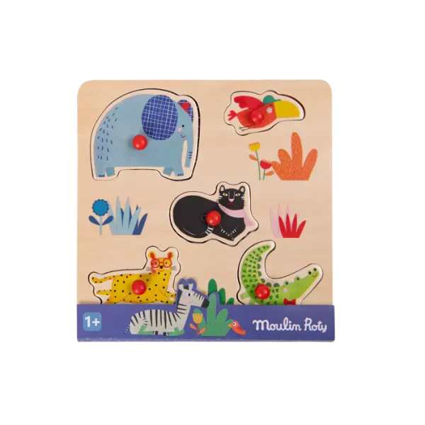 PUZZLE ENCASTRABLE EN BOIS 5 ANIMAUX LES TOUPITIS - MOULIN ROTY