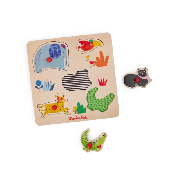 PUZZLE ENCASTRABLE EN BOIS 5 ANIMAUX LES TOUPITIS - MOULIN ROTY
