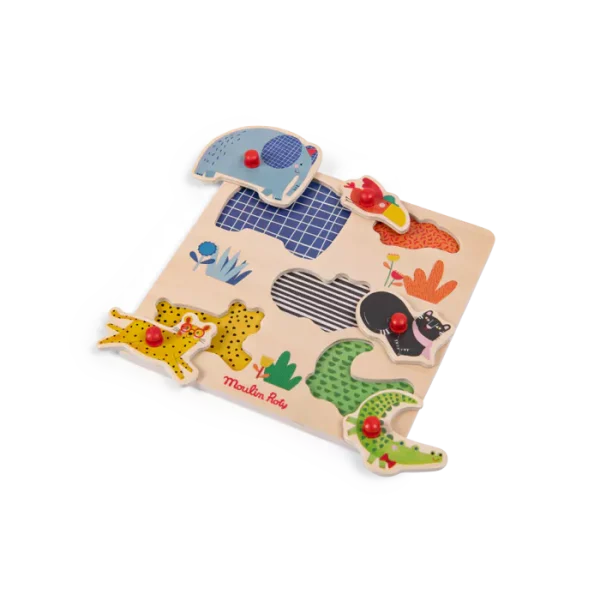 PUZZLE ENCASTRABLE EN BOIS 5 ANIMAUX LES TOUPITIS - MOULIN ROTY