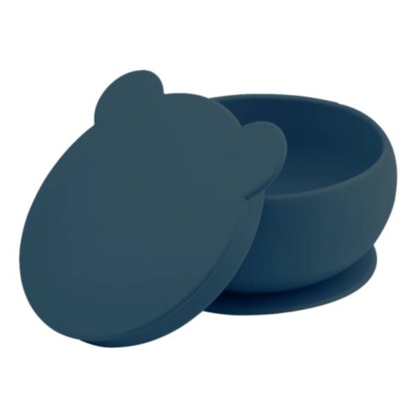 BOL ET ASSIETTE COUVERCLE EN SILICONE BLEU ARDOISE - MINIKOIOI