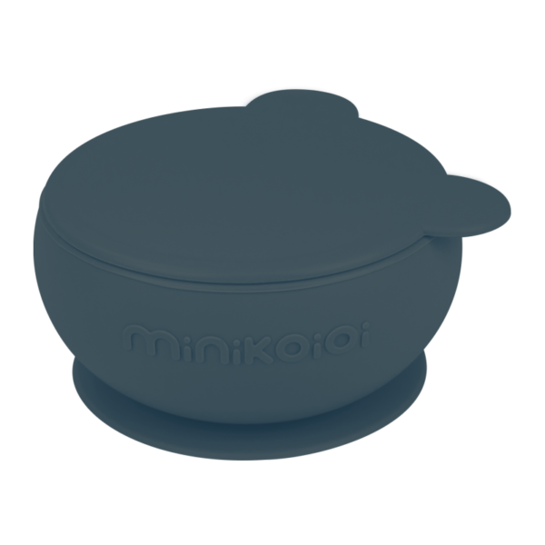 BOL ET ASSIETTE COUVERCLE EN SILICONE BLEU ARDOISE - MINIKOIOI