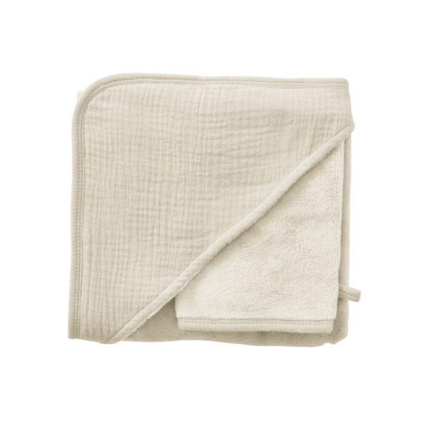 CAPE DE BAIN ET GANT EN BAMBOU ET GAZE DE COTON LAIT BBAND CO