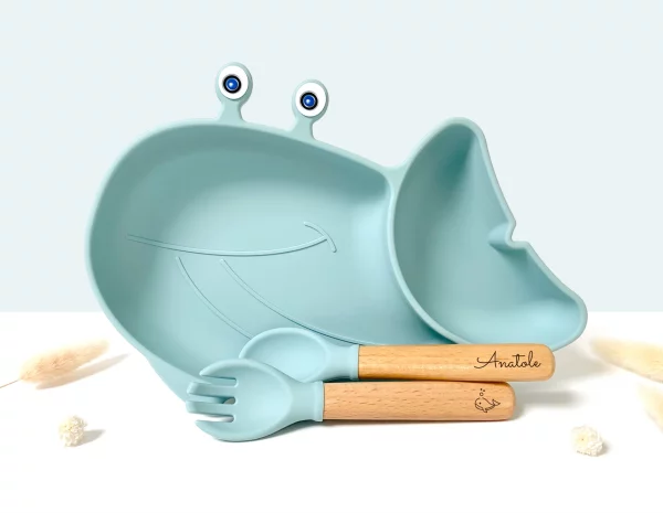 ASSIETTE ET COUVERTS BALEINE BLEUE - LES PETITS CITRONS