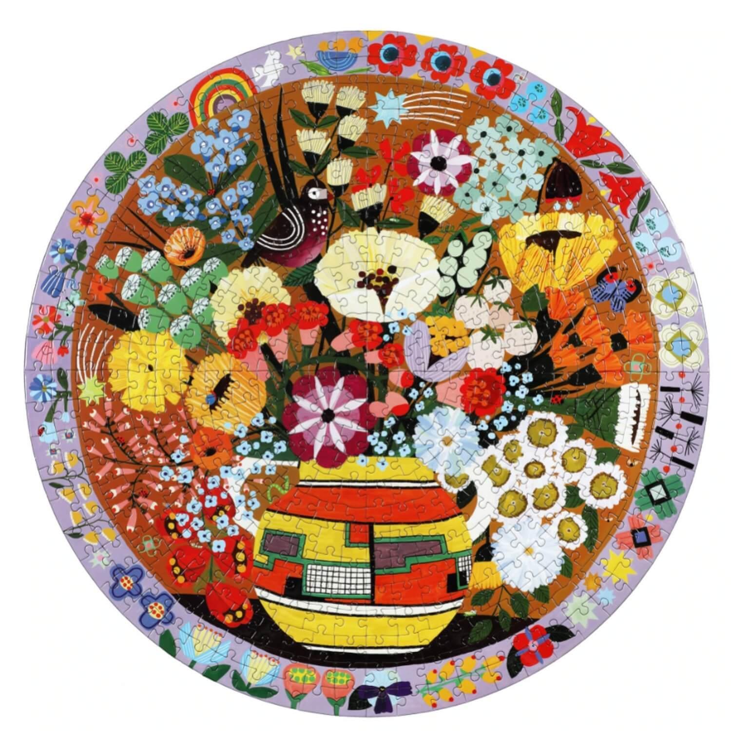 PUZZLE ROND PURPLE BIRD AND FLOWERS 500 PIECES - EEBOO