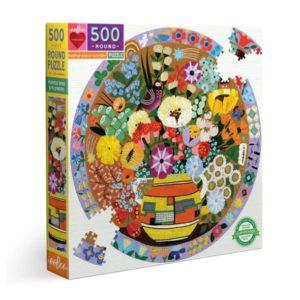 PUZZLE ROND PURPLE BIRD AND FLOWERS 500 PIECES - EEBOO